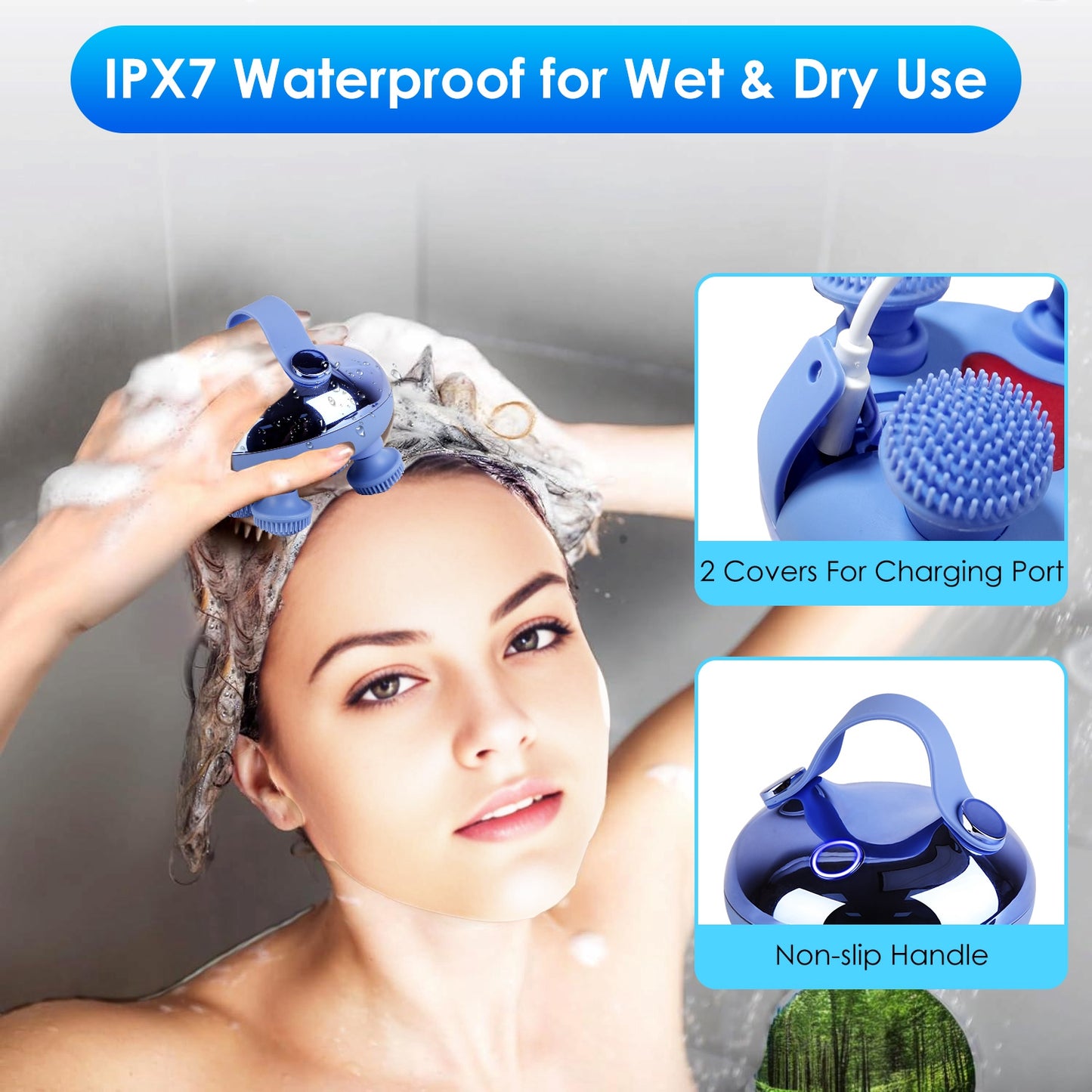 1Pc Electric Scalp Massager Rechargeable Head Mssager IPX7 Waterproof Dog Cat Massager With Red Light 3 Modes 3 Types Of Massage Claws For Men Women Elders