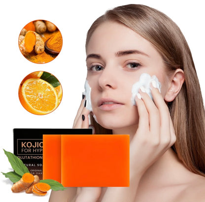 Organic Turmeric Soap Bar For Face, Kojic Acid Soap For Hyperpigmentation, Premium Japanese Formulated Kojic Soap Enriched With Vitamin C, Retinol, Collagen