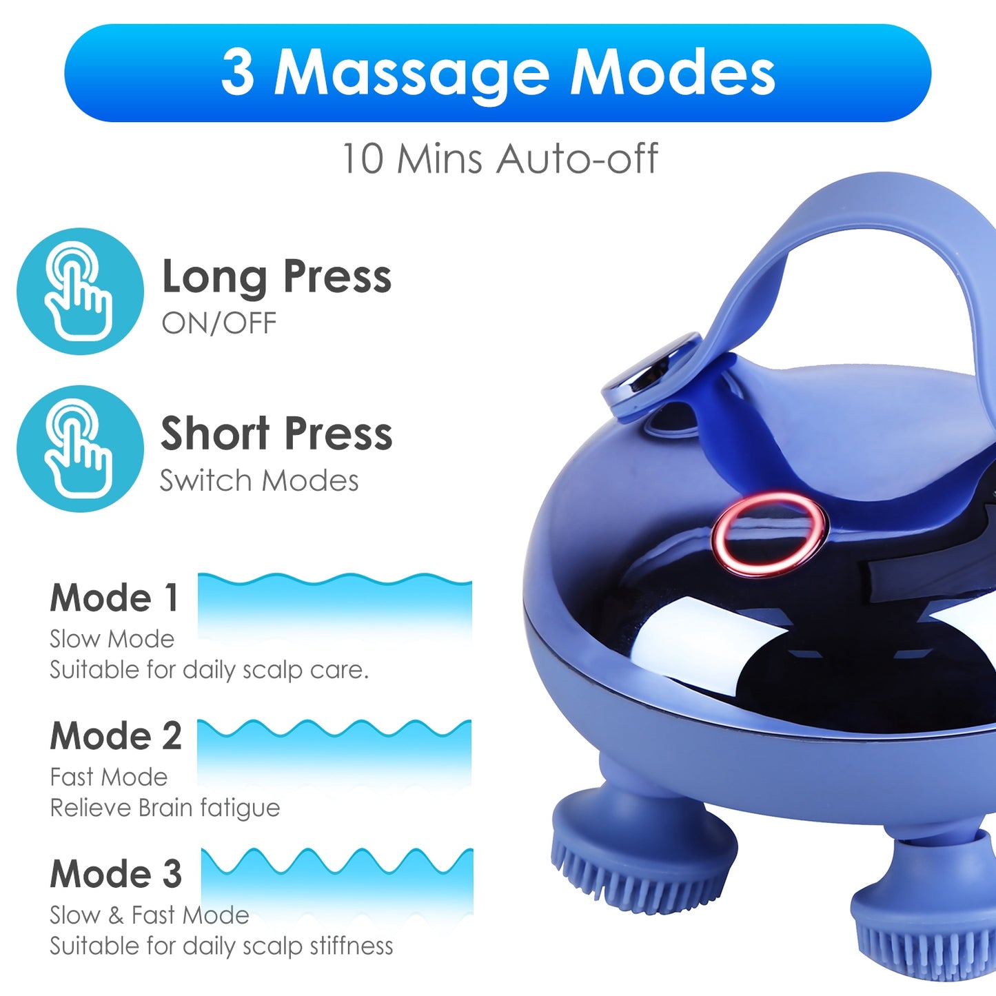 1Pc Electric Scalp Massager Rechargeable Head Mssager IPX7 Waterproof Dog Cat Massager With Red Light 3 Modes 3 Types Of Massage Claws For Men Women Elders