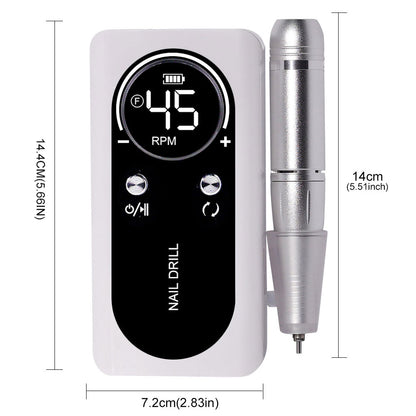 Professional Electric Nail Drill Machine, 45000RPM Rechargeable E-File Nail Drill Cordless, Electric Nail File Kit, Portable Electronic Grinder, Suitable For Nail Polish And Glue Nail Polish Polishing