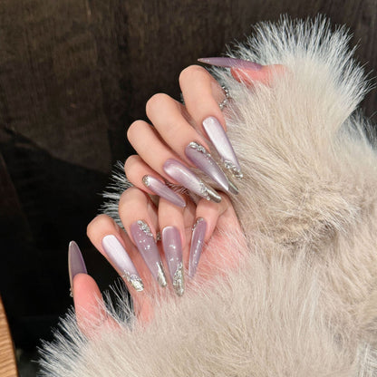 French Gradient Moon Shadow Zihui Gentle Temperament Pile Rhinestone Removable Wear Armor