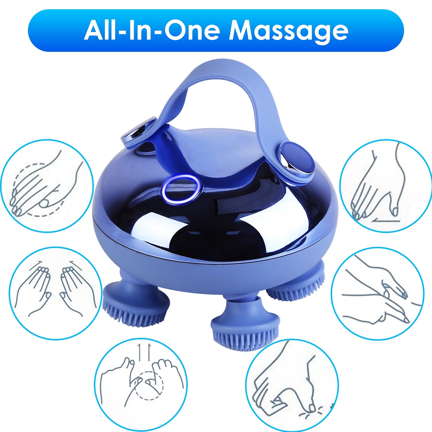 1Pc Electric Scalp Massager Rechargeable Head Mssager IPX7 Waterproof Dog Cat Massager With Red Light 3 Modes 3 Types Of Massage Claws For Men Women Elders