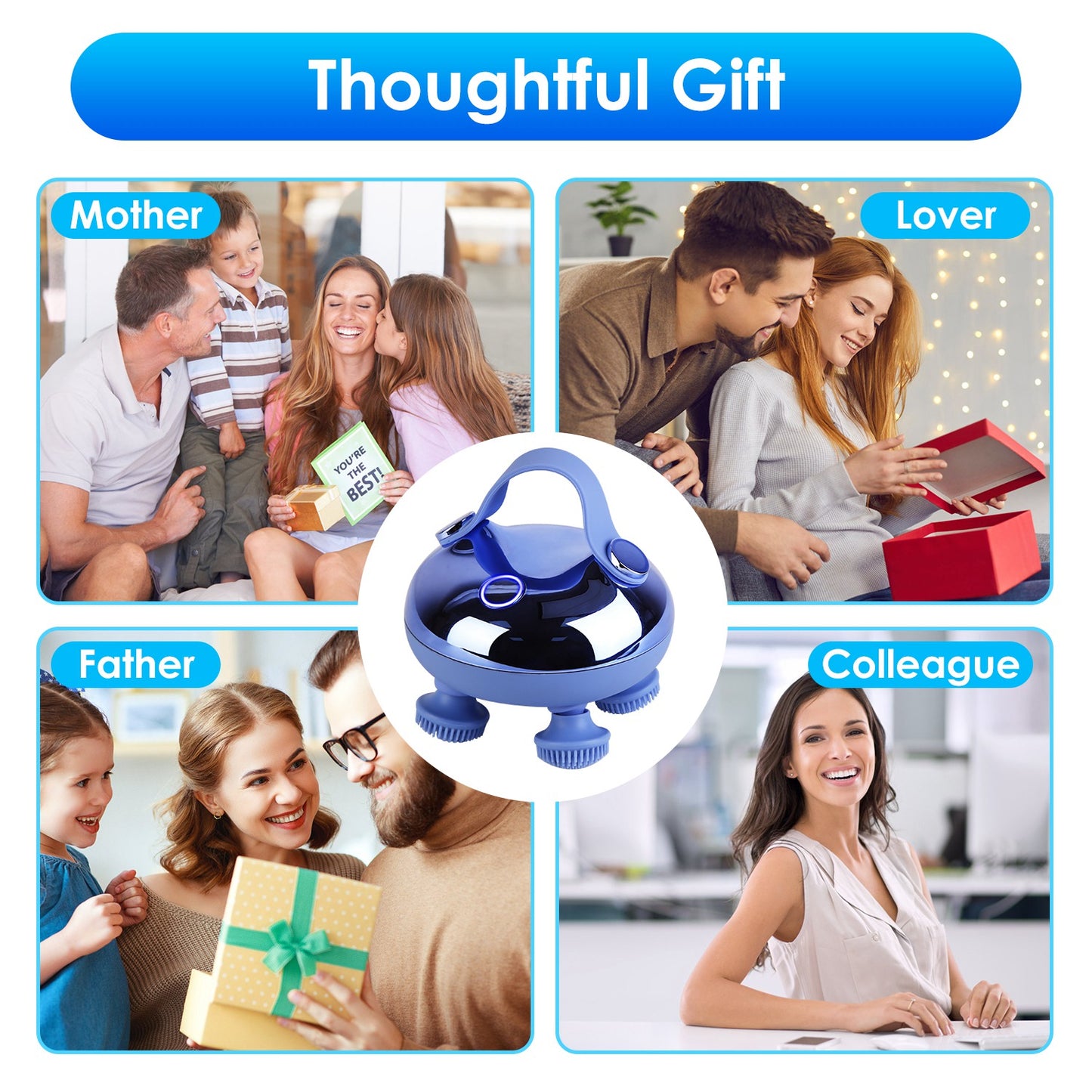 1Pc Electric Scalp Massager Rechargeable Head Mssager IPX7 Waterproof Dog Cat Massager With Red Light 3 Modes 3 Types Of Massage Claws For Men Women Elders