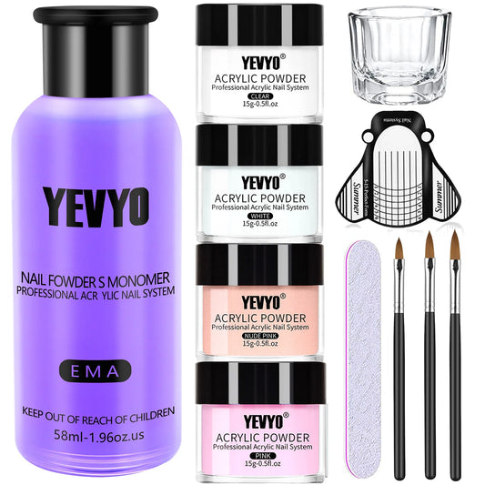 Acrylic Nail Kit, Acrylic Powder And Liquid Set, With Clear, Nude, Pink, White Nail Powder And Monomer, Professional Acrylic Nail Brush Nail Forms For Acrylic Nails Extension, Beginner And Home DIY