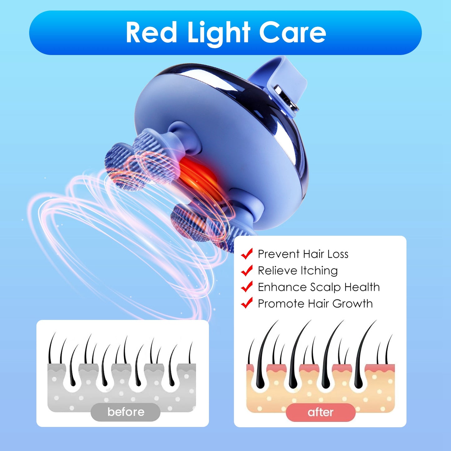 1Pc Electric Scalp Massager Rechargeable Head Mssager IPX7 Waterproof Dog Cat Massager With Red Light 3 Modes 3 Types Of Massage Claws For Men Women Elders