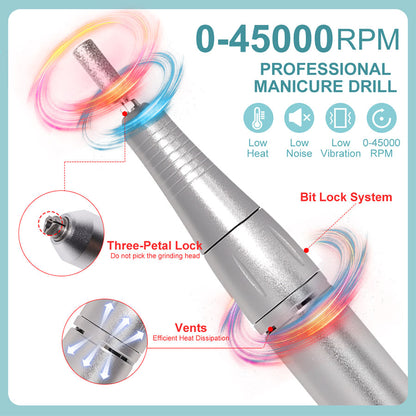 Professional Electric Nail Drill Machine, 45000RPM Rechargeable E-File Nail Drill Cordless, Electric Nail File Kit, Portable Electronic Grinder, Suitable For Nail Polish And Glue Nail Polish Polishing