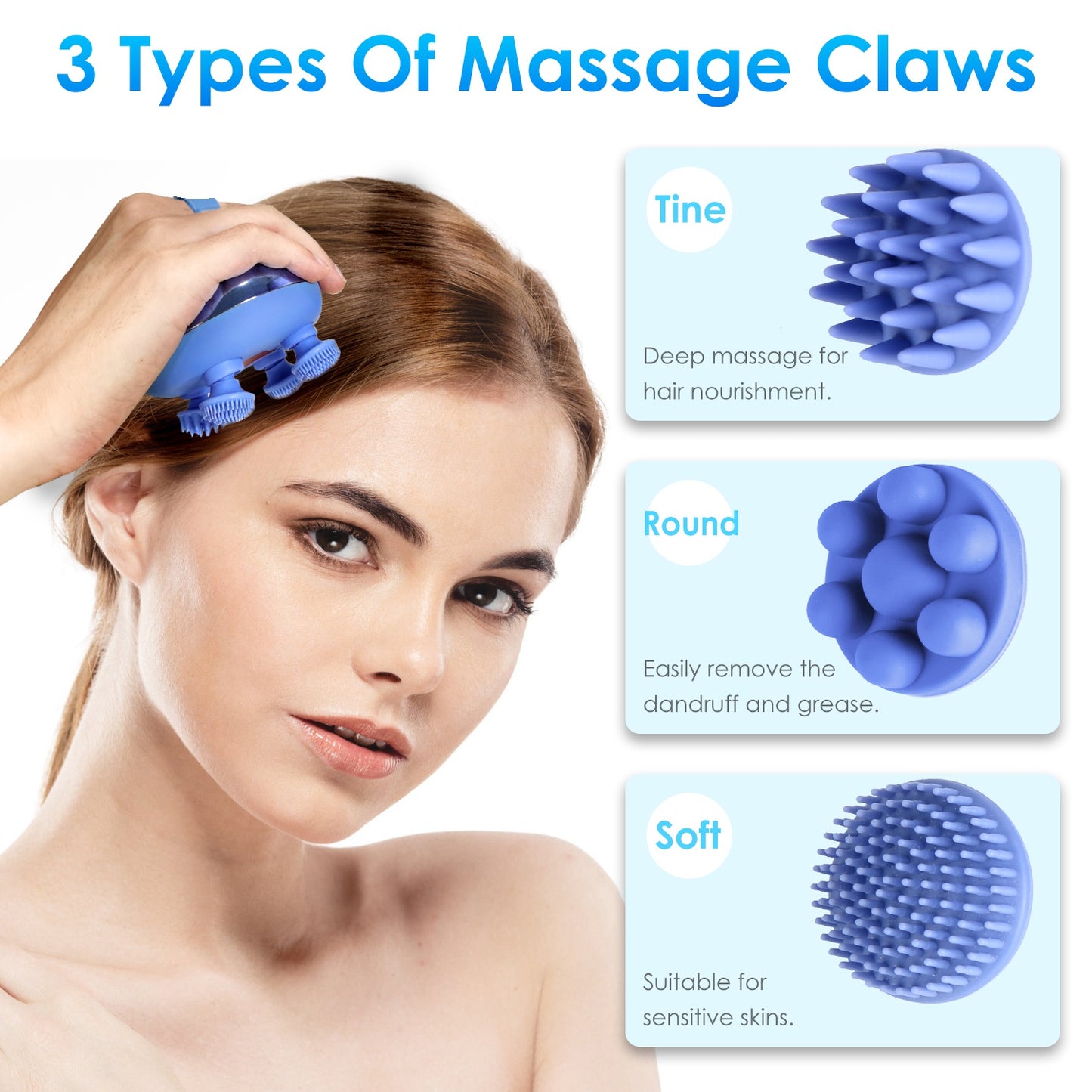 1Pc Electric Scalp Massager Rechargeable Head Mssager IPX7 Waterproof Dog Cat Massager With Red Light 3 Modes 3 Types Of Massage Claws For Men Women Elders