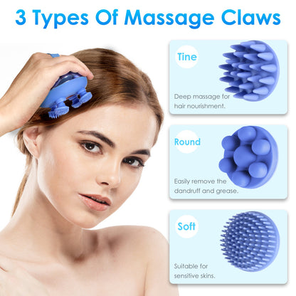 1Pc Electric Scalp Massager Rechargeable Head Mssager IPX7 Waterproof Dog Cat Massager With Red Light 3 Modes 3 Types Of Massage Claws For Men Women Elders